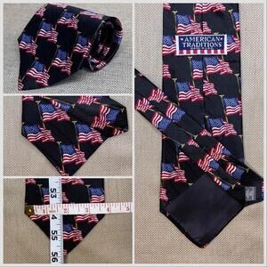 American Traditions Tie American Flag Pattern Tie Made in the USA 56"L x 4"W